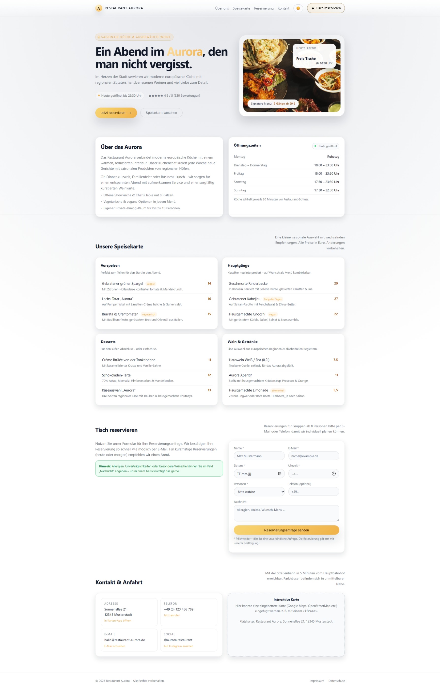 Restaurant Webseite – Hell/Dunkel Version (Vorschau)